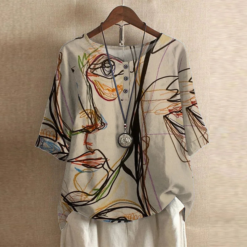 Kessoro women's retro floral print relaxed blouse in eleven colourways
