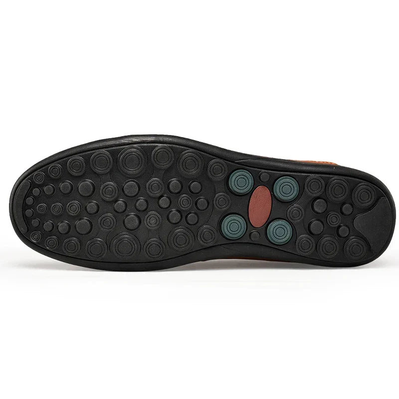 Men's comfortable slip-on everyday loafers in black, maroon and yellow