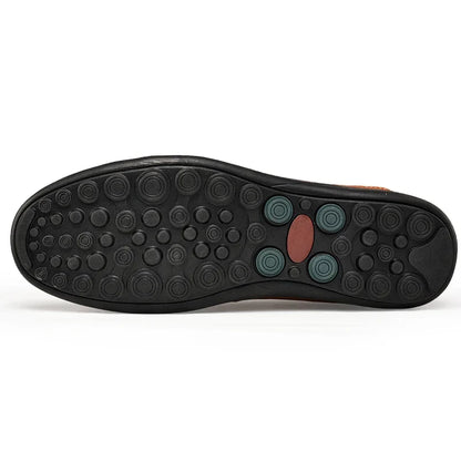 Men's comfortable slip-on everyday loafers in black, maroon and yellow
