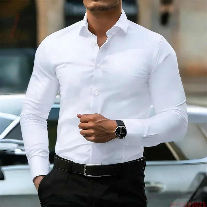 Kessoro Men's Long-Sleeve Solid Business Casual Shirt — view 12
