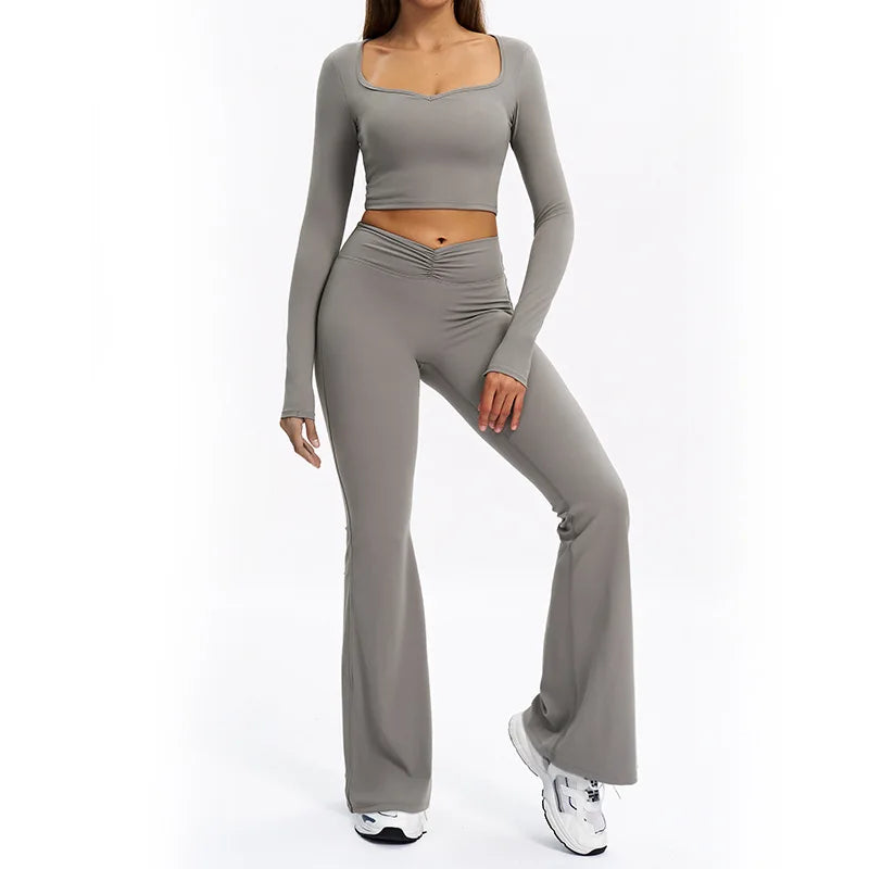 Women's long-sleeve 2-piece set, side view on model