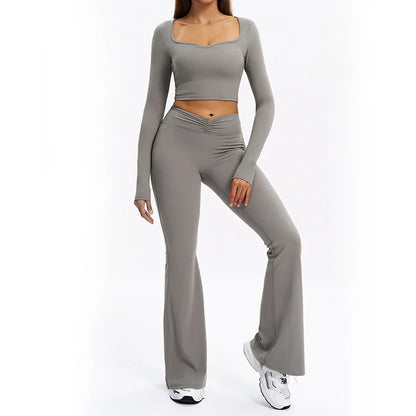 Women's long-sleeve 2-piece set, side view on model