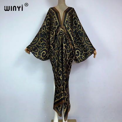 Women's printed V-neck long beach kimono robe, size and fit reference