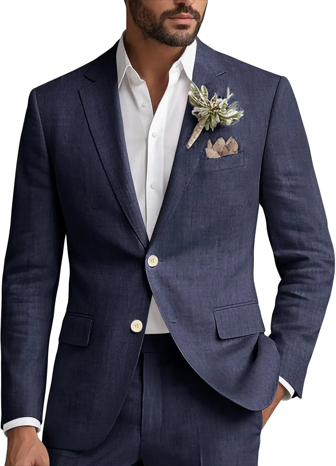 Men's classic casual linen blazer, linen fabric detail