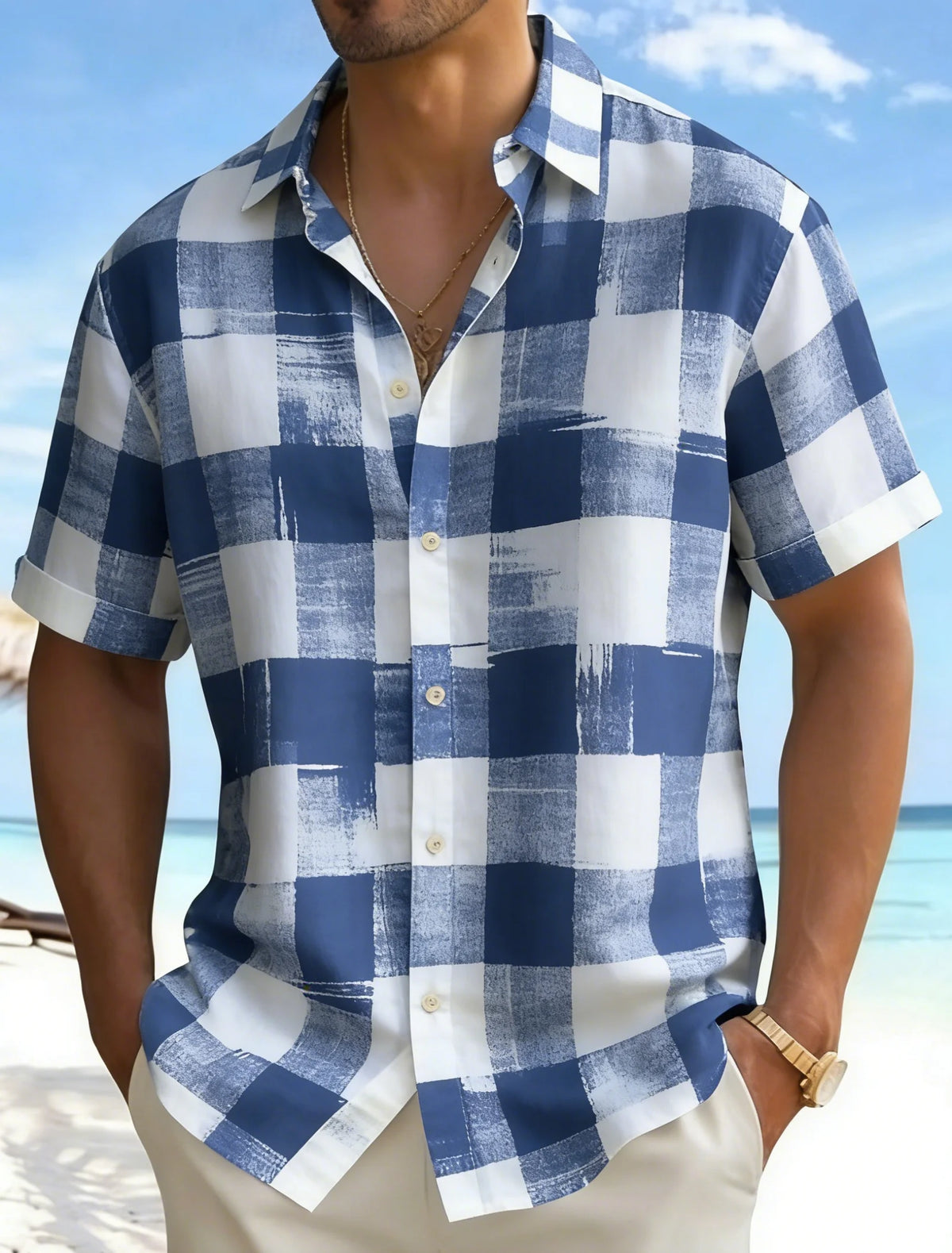 Kessoro Men's Short-Sleeve Button-Up Beach Shirt — view 3