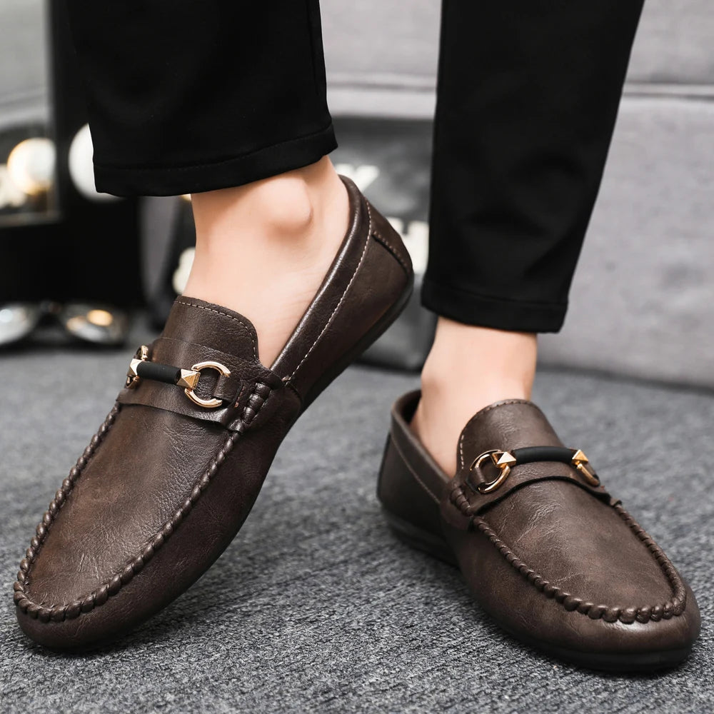 Kessoro Men's Leather Horsebit Buckle Driving Loafers — view 6
