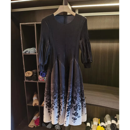 Kessoro Women's Lantern-Sleeve Printed Round-Neck Dress — view 7