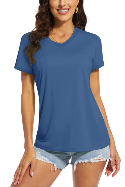 Women's quick-dry V-neck sun protection tee, side view