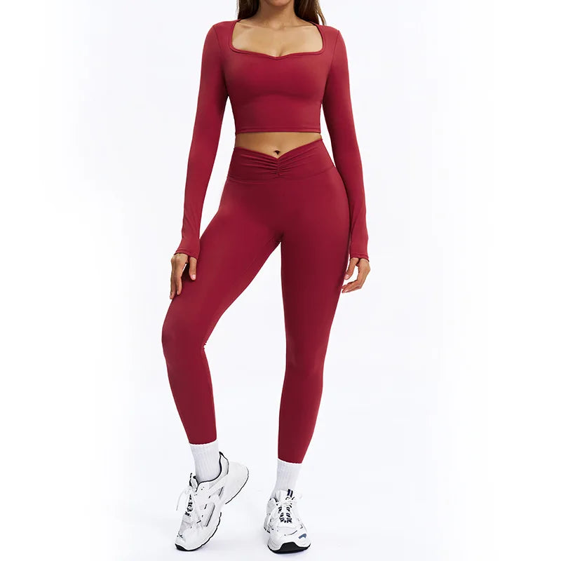 Women's long-sleeve 2-piece set, laid out flat