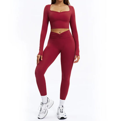 Women's long-sleeve 2-piece set, laid out flat