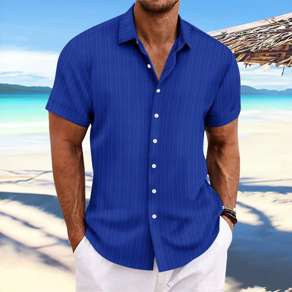 Men's lightweight knit open-front cardigan, back view