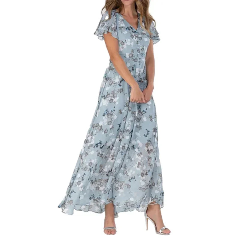 Kessoro Women's Ruffle Sleeve Floral Print High-Waist Dress — view 2