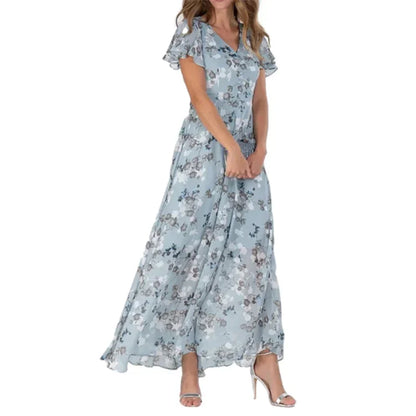 Kessoro Women's Ruffle Sleeve Floral Print High-Waist Dress — view 2