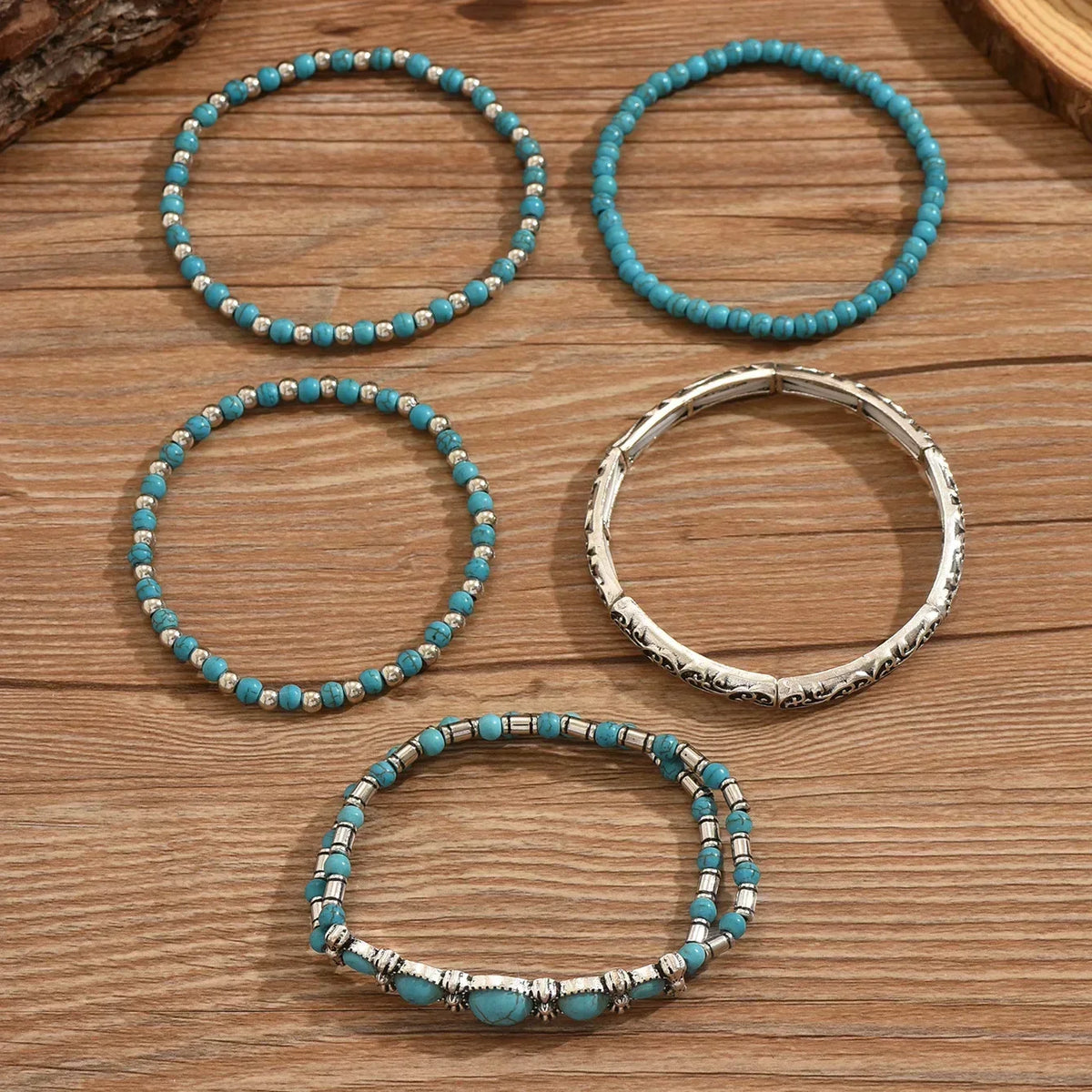 Kessoro women's boho turquoise beaded layered bracelet set