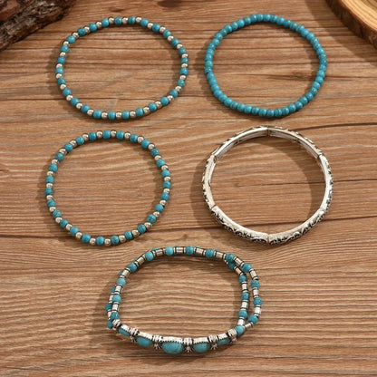 Kessoro women's boho turquoise beaded layered bracelet set