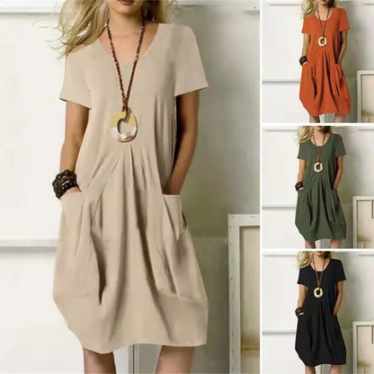Kessoro Women's Solid Short-Sleeve Cotton Dress — view 6