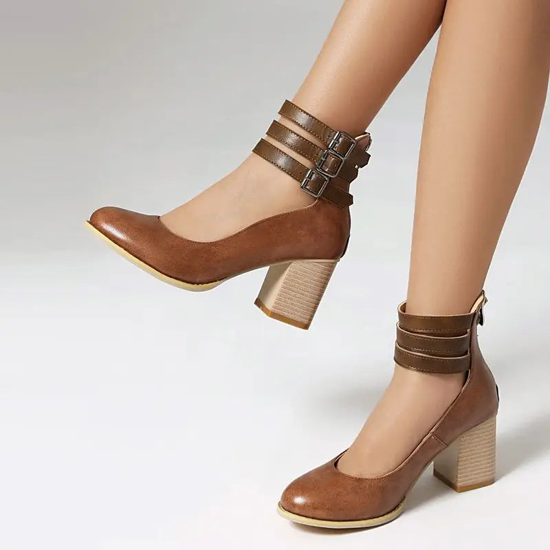Kessoro Women's Round-Toe Block Heel Pumps — view 6