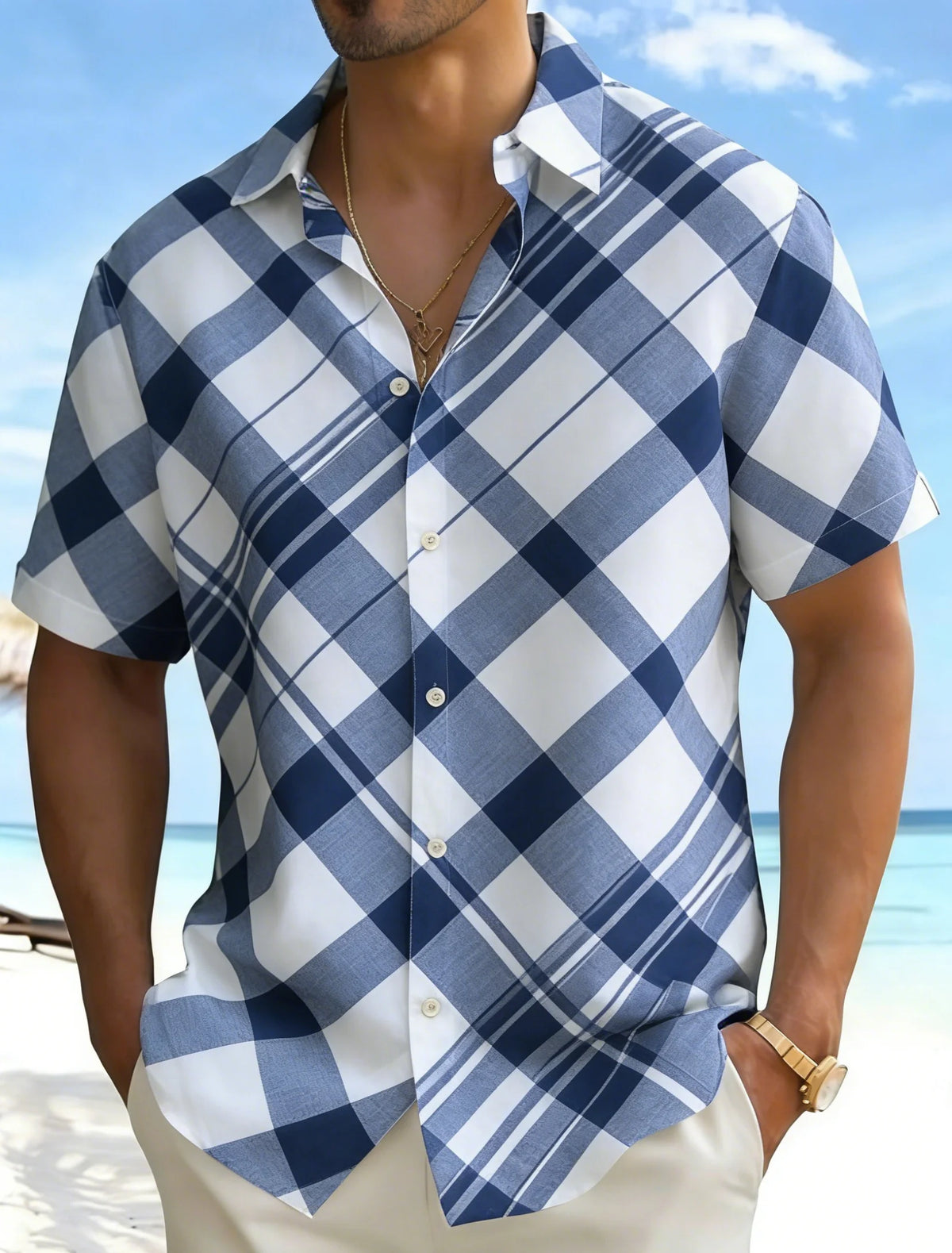 Kessoro Men's Short-Sleeve Button-Up Beach Shirt — view 5