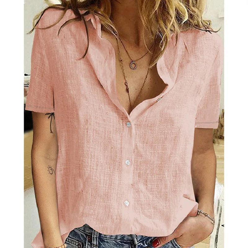 Kessoro Women's Oversized Short-Sleeve Linen Blouse — view 11