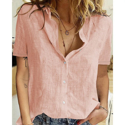 Kessoro Women's Oversized Short-Sleeve Linen Blouse — view 11