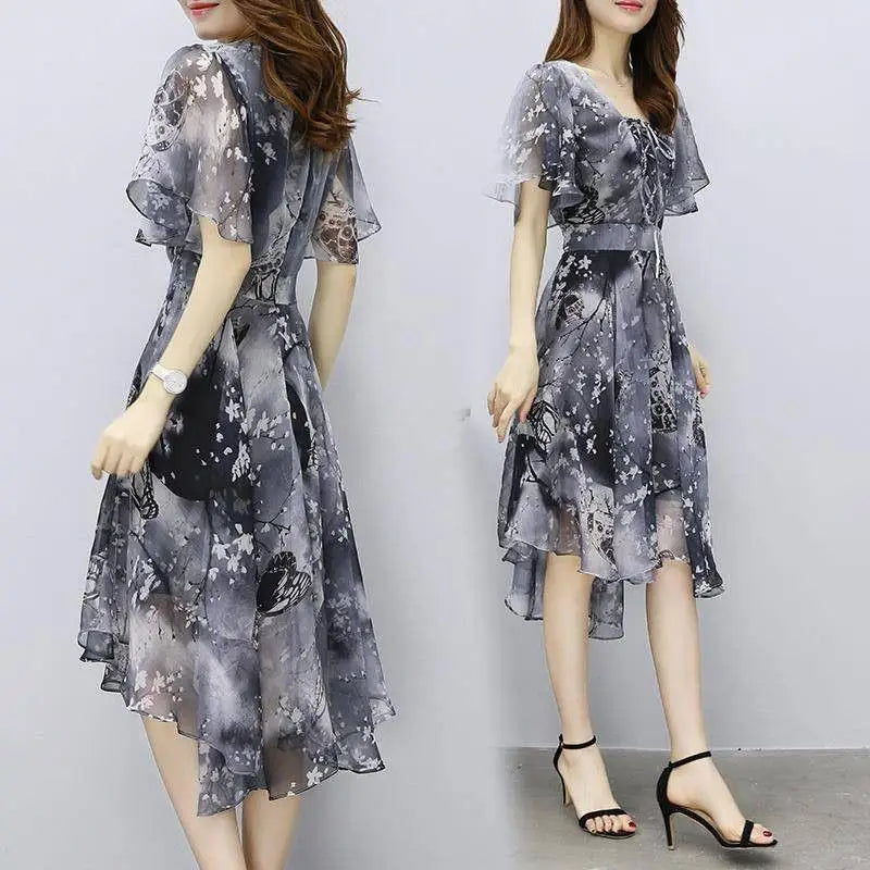 Kessoro Women's V-Neck Short-Sleeve Chiffon Summer Dress — view 2