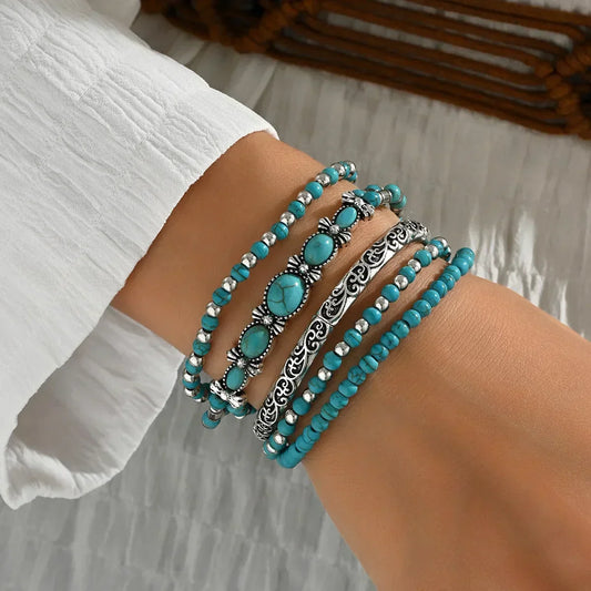 Kessoro women's boho turquoise beaded layered bracelet set