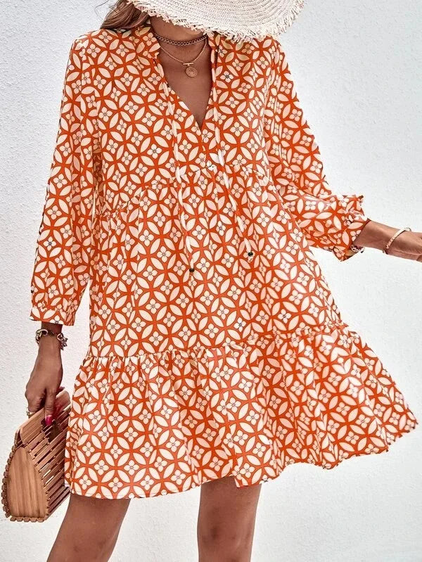 Kessoro Women's V-Neck Printed Knee-Length Summer Dress — view 11