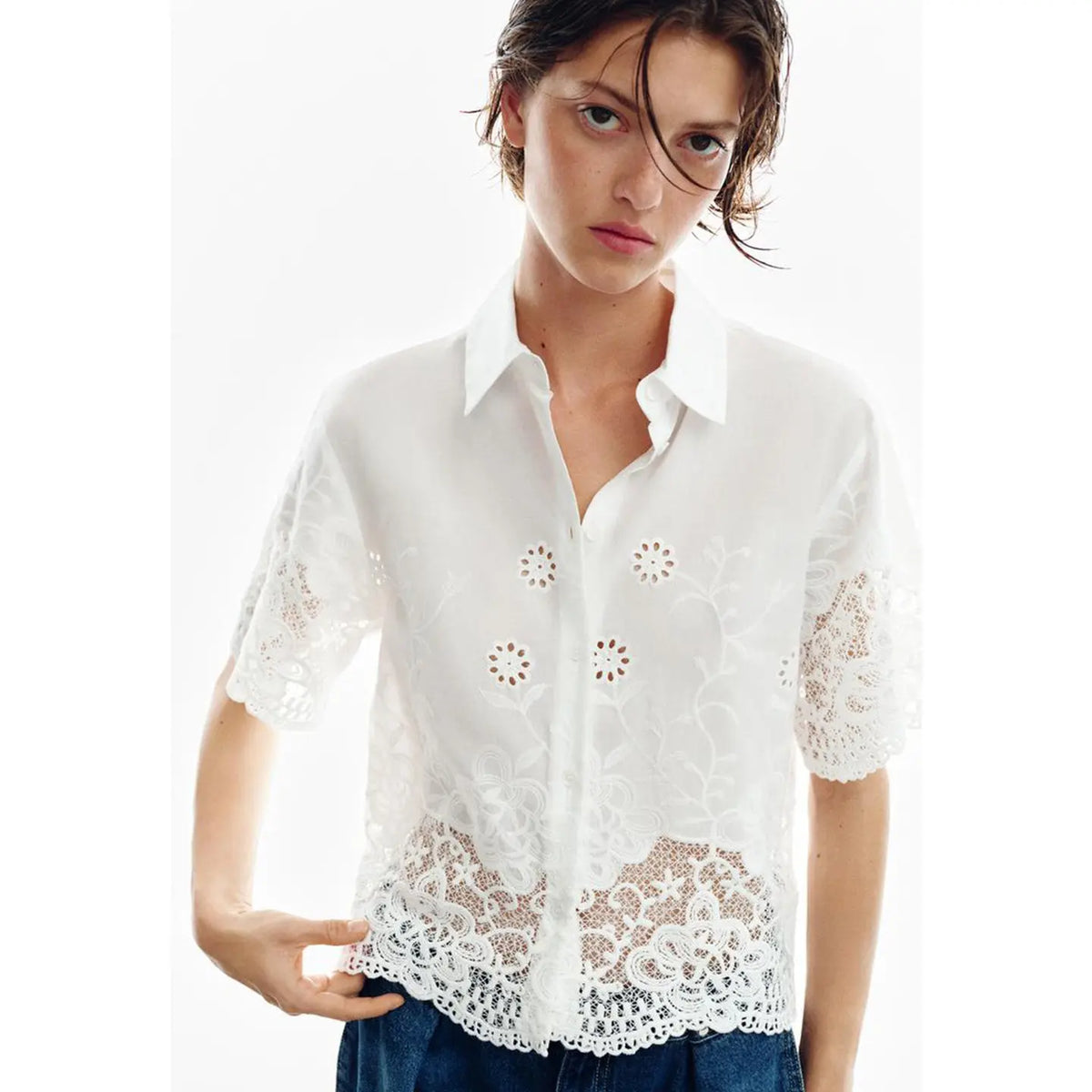 Kessoro Women's Embroidered Short-Sleeve Polyester Shirt — view 3