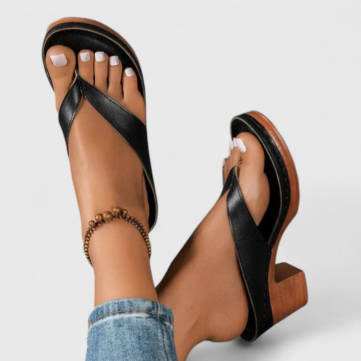 Women's block-heel toe-post sandals in black, brown, gold and white — Kessoro, image 1 of 7