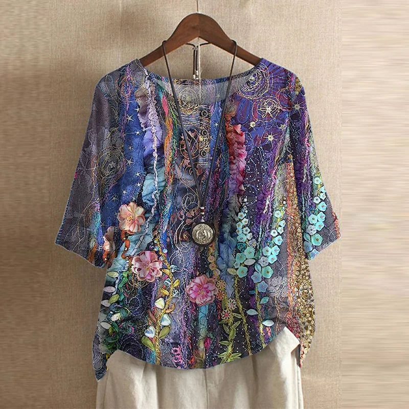 Kessoro women's retro floral print relaxed blouse in eleven colourways