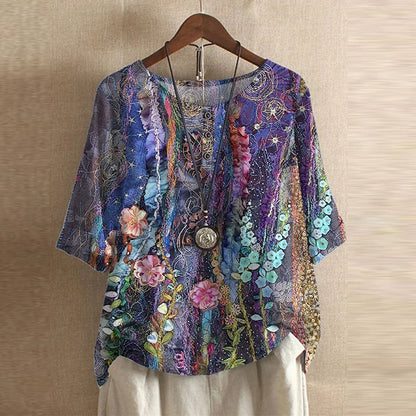 Kessoro women's retro floral print relaxed blouse in eleven colourways