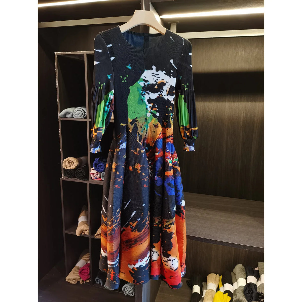 Kessoro Women's Lantern-Sleeve Printed Round-Neck Dress — view 3