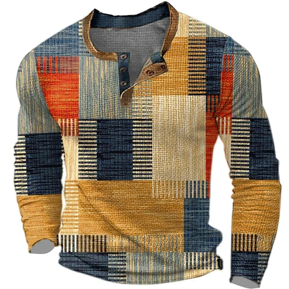 Kessoro men's multicolor patchwork long sleeve shirt in brown, blue, green and gray colorways - men's shirts
