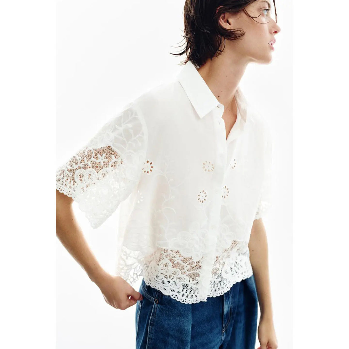 Kessoro Women's Embroidered Short-Sleeve Polyester Shirt — view 4
