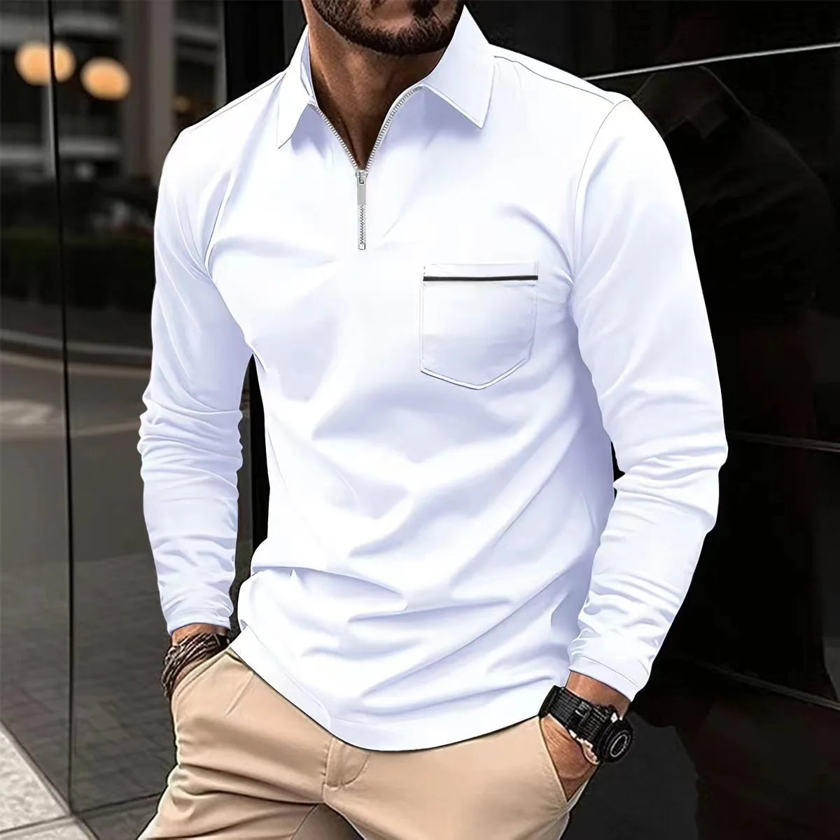 Kessoro Men's Long-Sleeve Polo Shirt — view 2