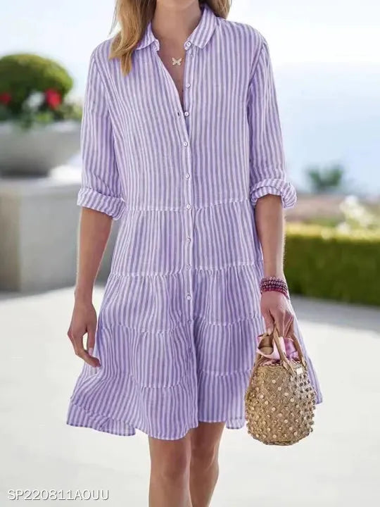 Kessoro Women's Casual Striped Polyester Shirt Dress — view 10
