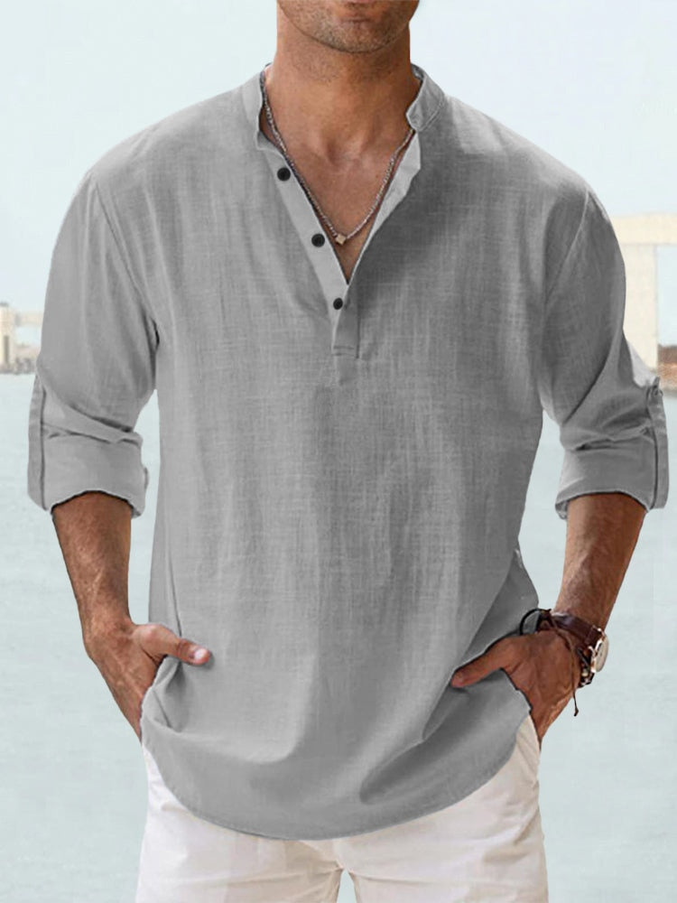 Men's breathable tailored button-up shirt in a neutral and pastel colour range, shown for menswear styling