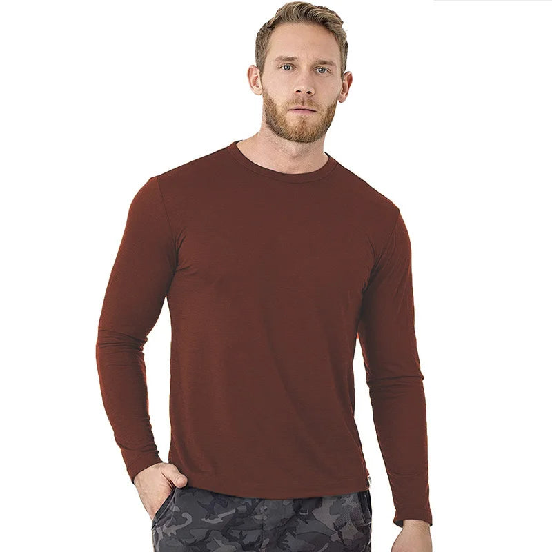 Men's long-sleeve wool T-shirt, flat lay