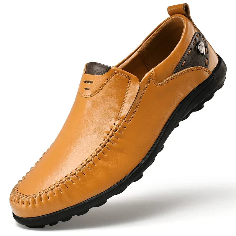 Men's comfortable slip-on everyday loafers in black, maroon and yellow