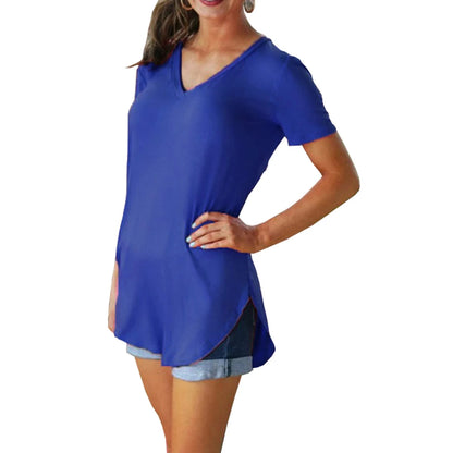 Women's solid short-sleeve blouse, fabric detail