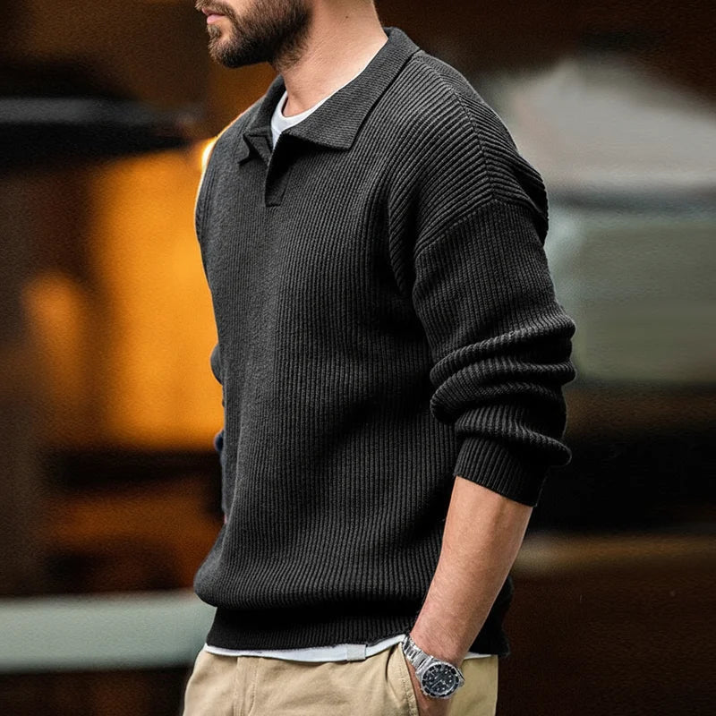 Kessoro Men's Warm Retro Knit Polo Shirt — view 4