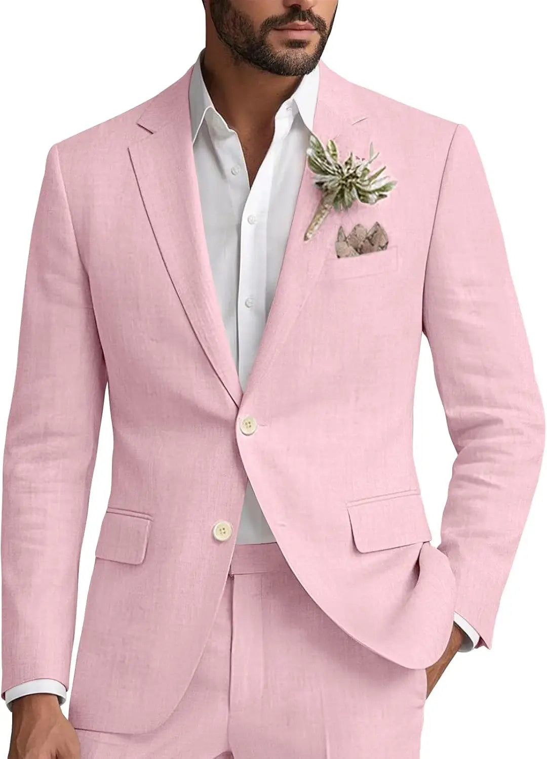 Men's classic casual linen blazer, front view