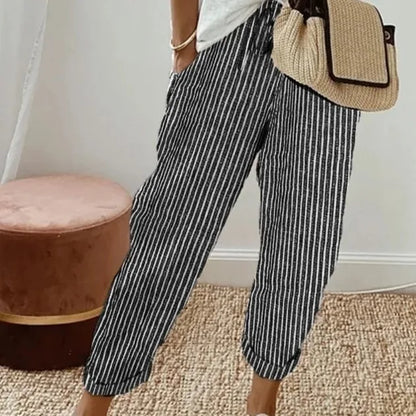 Kessoro Women's Striped Drawstring Elastic-Waist Pants — view 4