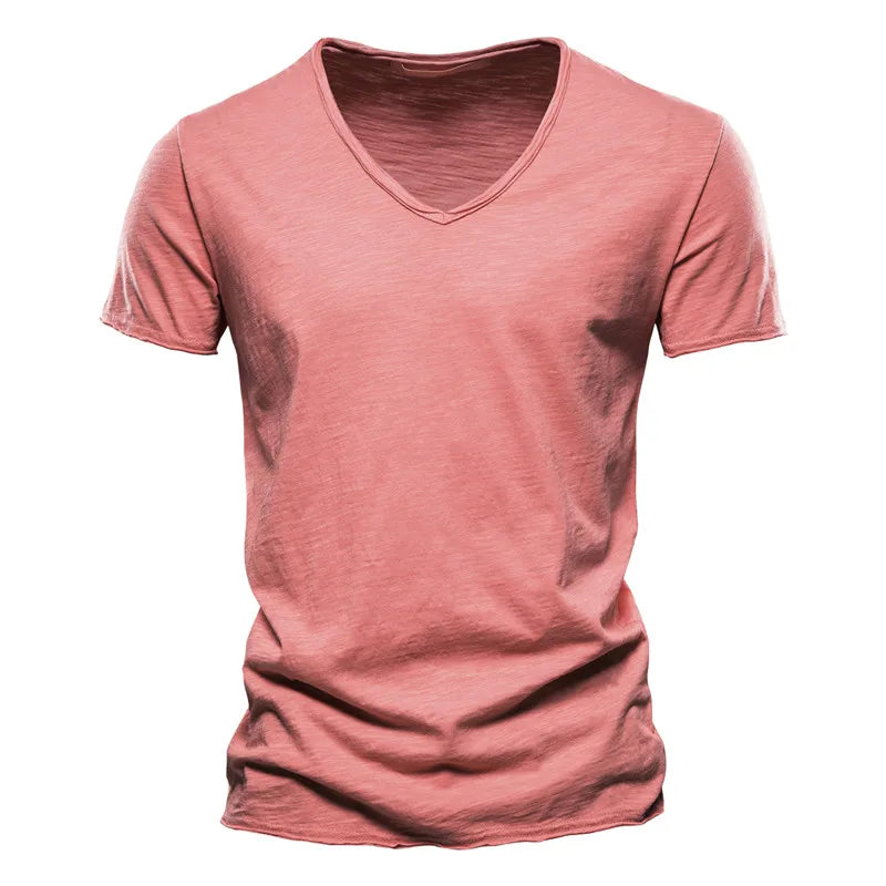 Kessoro men's casual V-neck lightweight cotton summer shirt in blue, orange, black, green and white