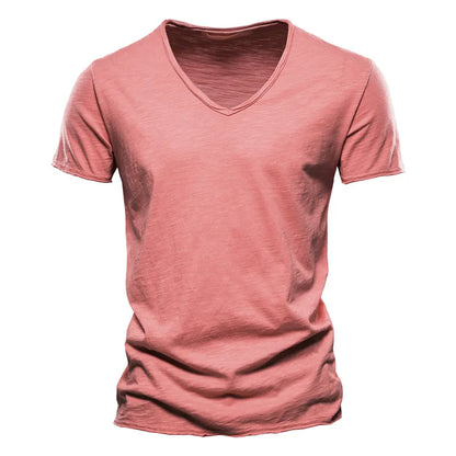 Kessoro men's casual V-neck lightweight cotton summer shirt in blue, orange, black, green and white