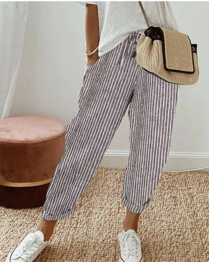 Kessoro Women's Striped Drawstring Elastic-Waist Pants — view 11