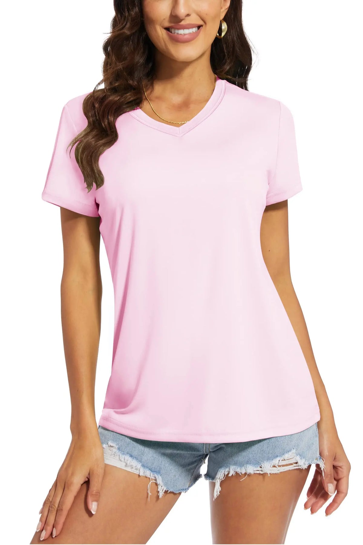 Women's quick-dry V-neck sun protection tee, fabric detail