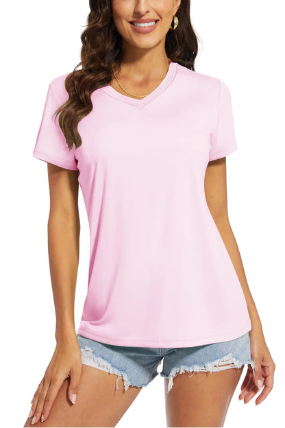 Women's quick-dry V-neck sun protection tee, fabric detail