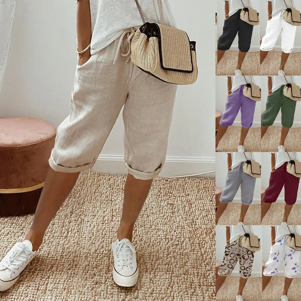 Kessoro Women's Cotton Linen Elastic-Waist Casual Shorts — view 2