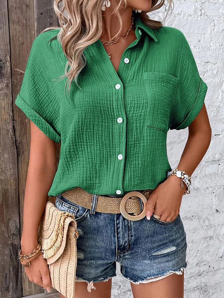 Kessoro Women's Short-Sleeve Cotton Collared Blouse — view 2